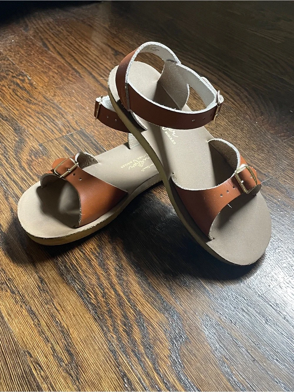 Kids Brown Leather Strap Sandals with Buckle — SZ 13